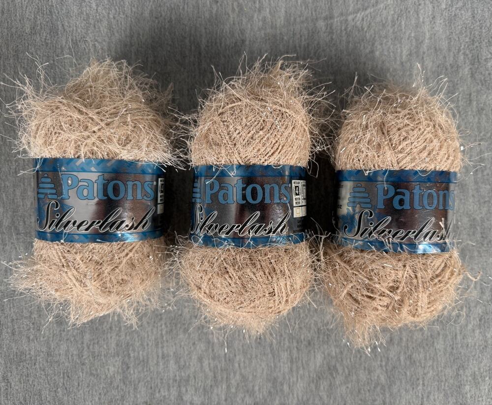 Patons Silverlash Yarn Crystallite Cream Lot of 3 x 50g Skeins Eyelash Fun Fur